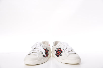 Gucci Calfskin Ayers Kingsnake Embroidered Mens Ace Sneakers 9.5 Green Red 6 of 13