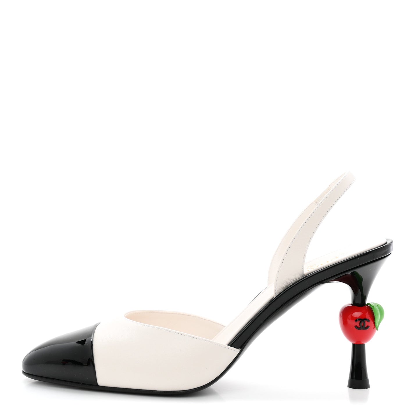 Lambskin Patent Calfskin Cap Toe CC Apple Slingback Pumps 40 White Black