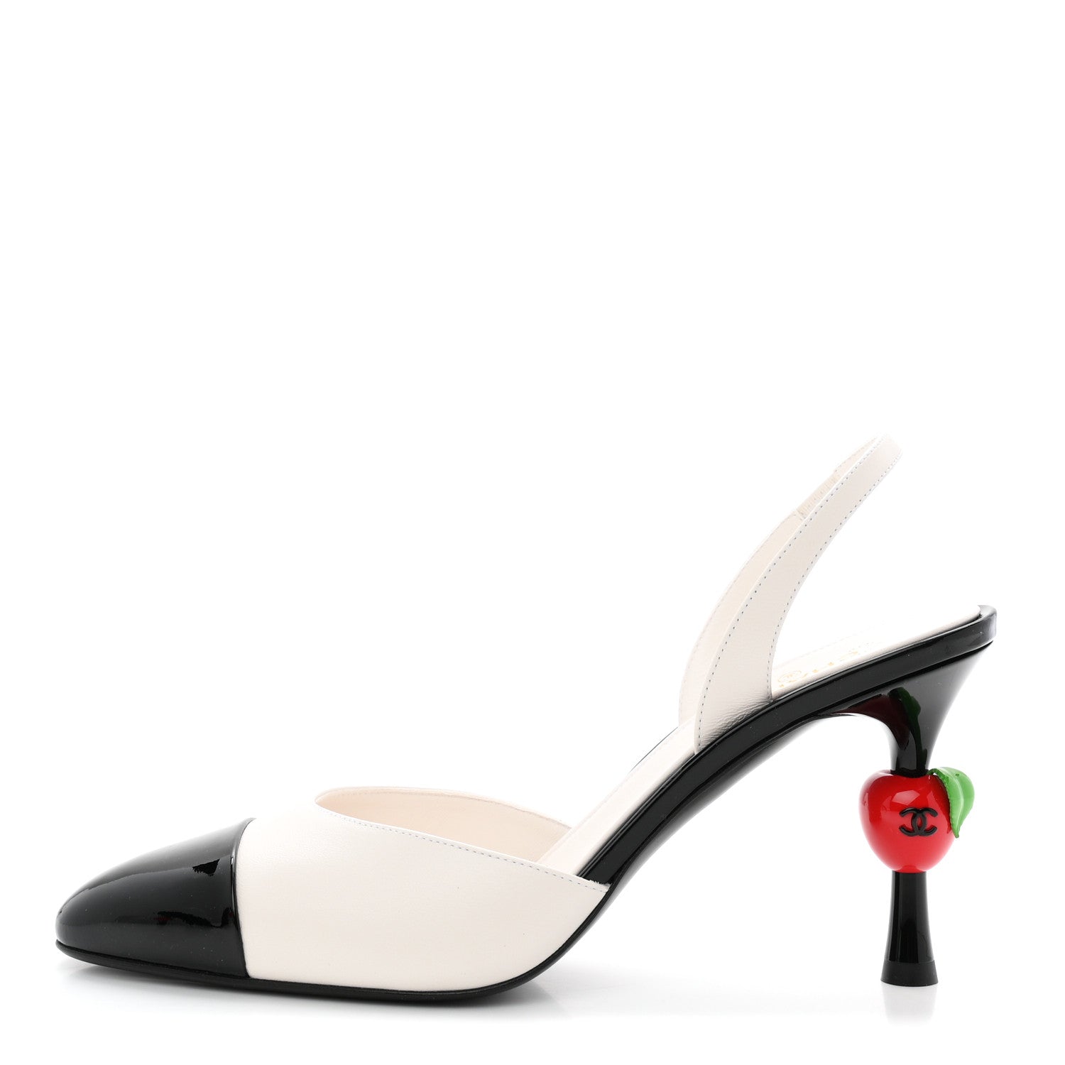 Chanel Lambskin Patent Calfskin Cap Toe CC Apple Slingback Pumps 40 White Black 1 of 10