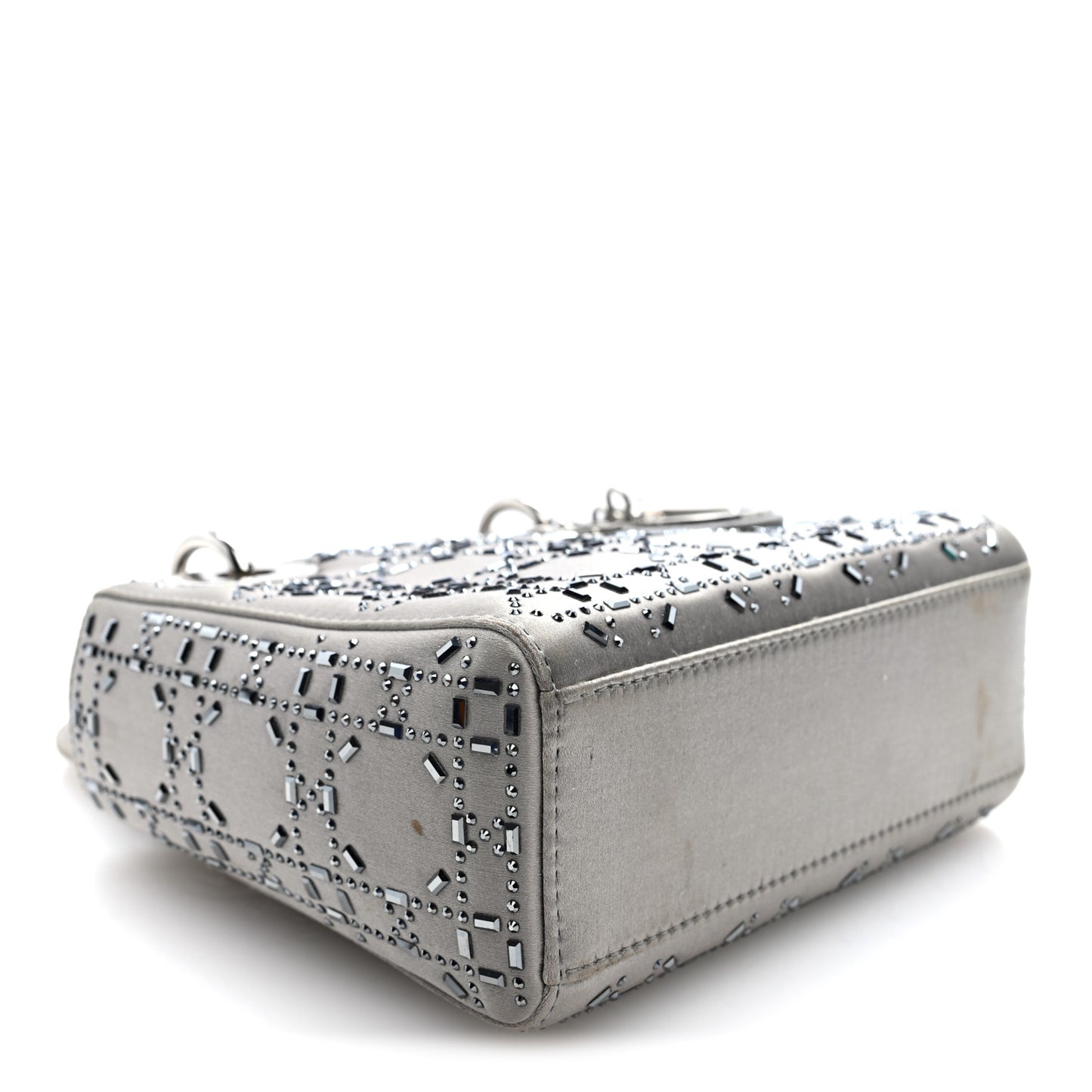 Satin Crystal Cannage Mini Lady Dior Gray