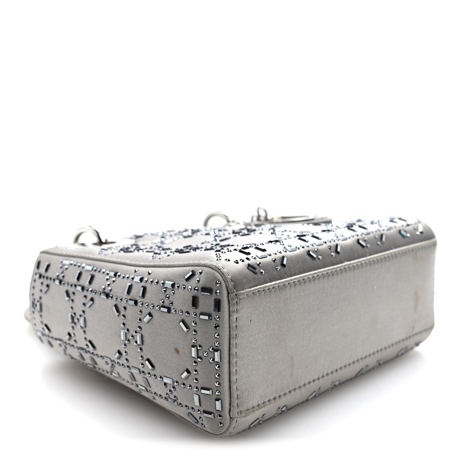 Christian Dior Satin Crystal Cannage Mini Lady Dior Gray 4 of 9
