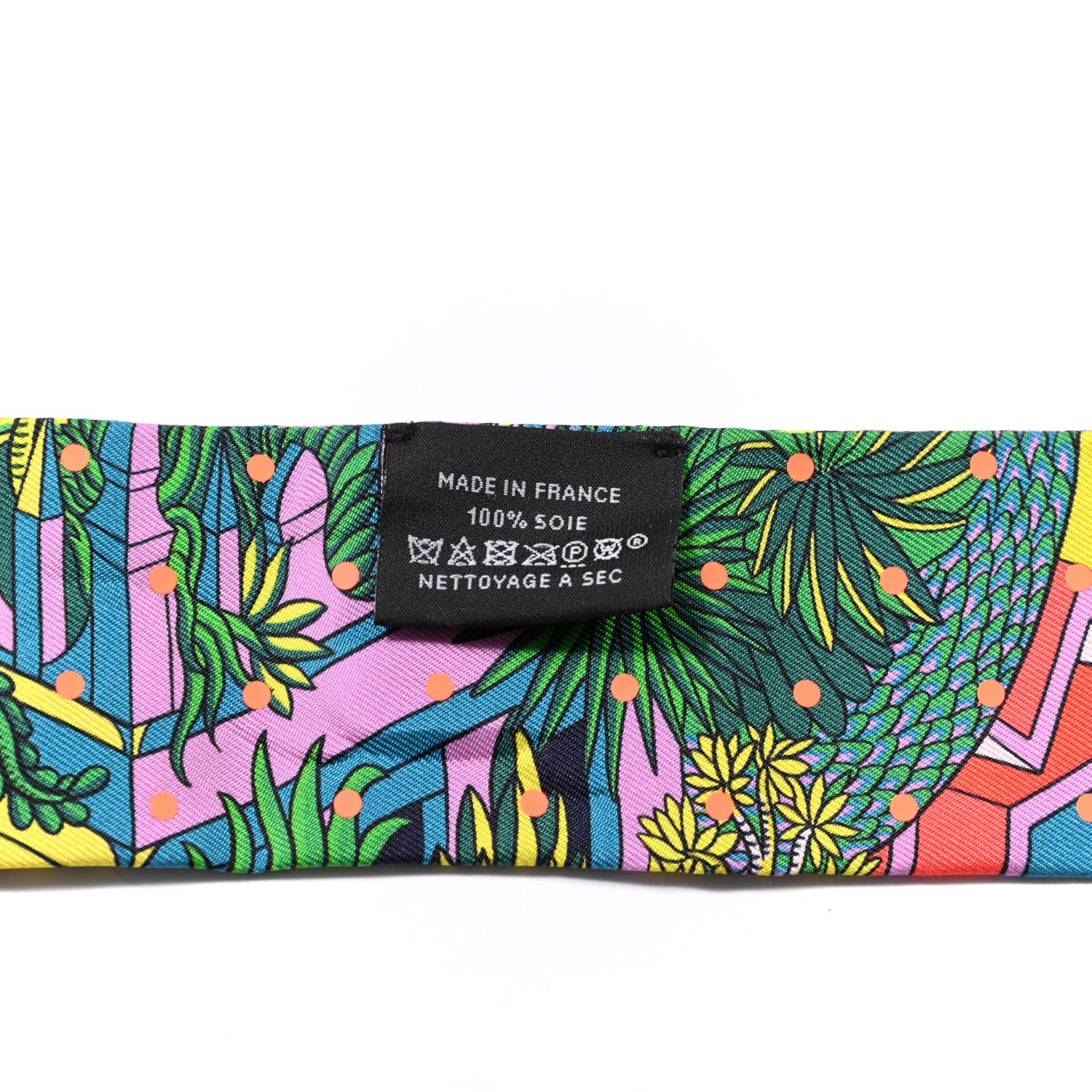 Hermes Silk Animapolis Plumetis Twilly Rose Vert Orange Fluo 2 of 4