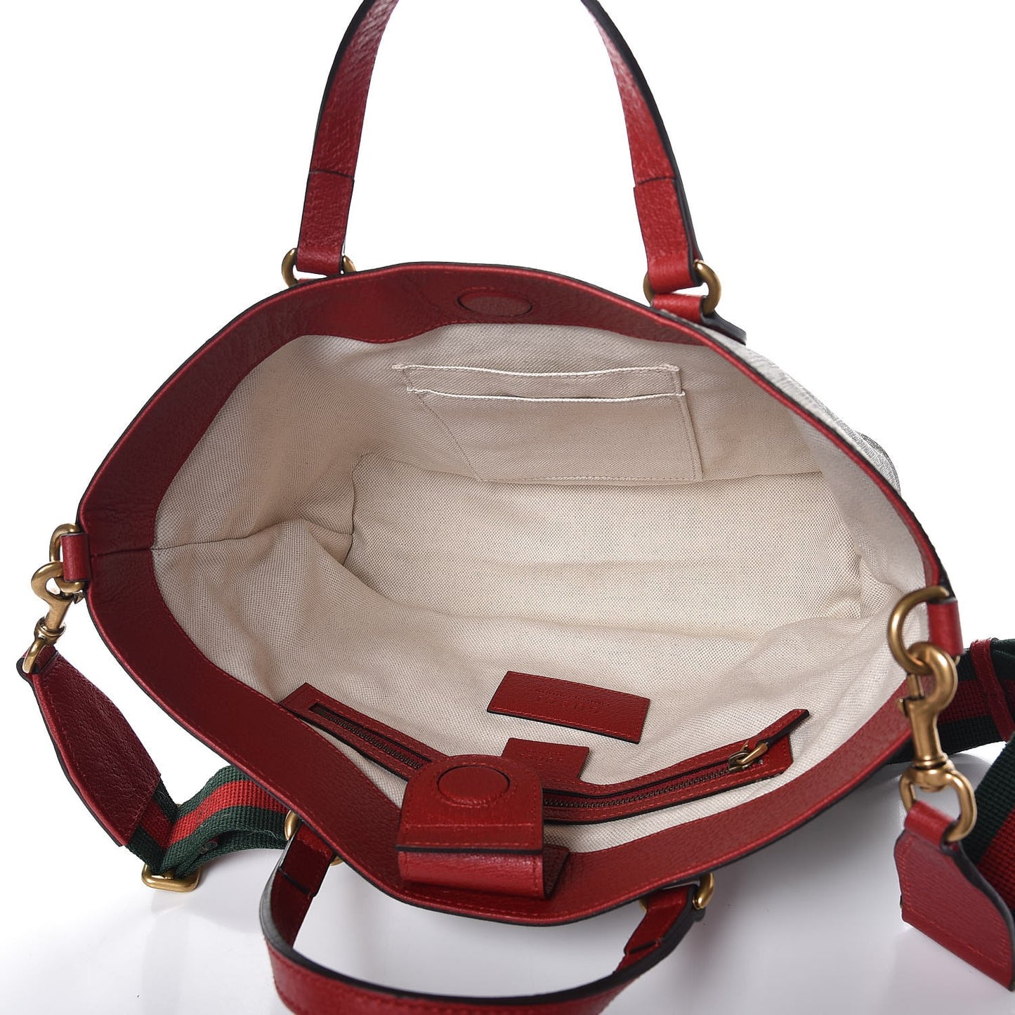 Soft GG Supreme Monogram Web Bosco Patch Small Crossbody Tote Beige Malva Hibiscus Red