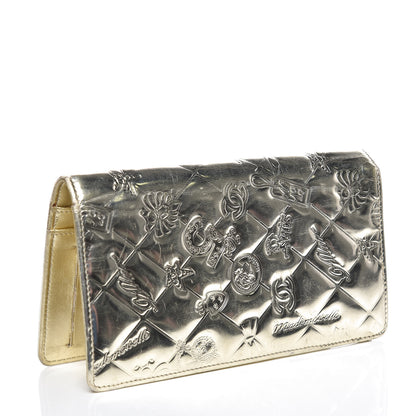 Chanel Metallic Patent Calfskin Quilted Lucky Symbols Yen Wallet Gold 3 of 16