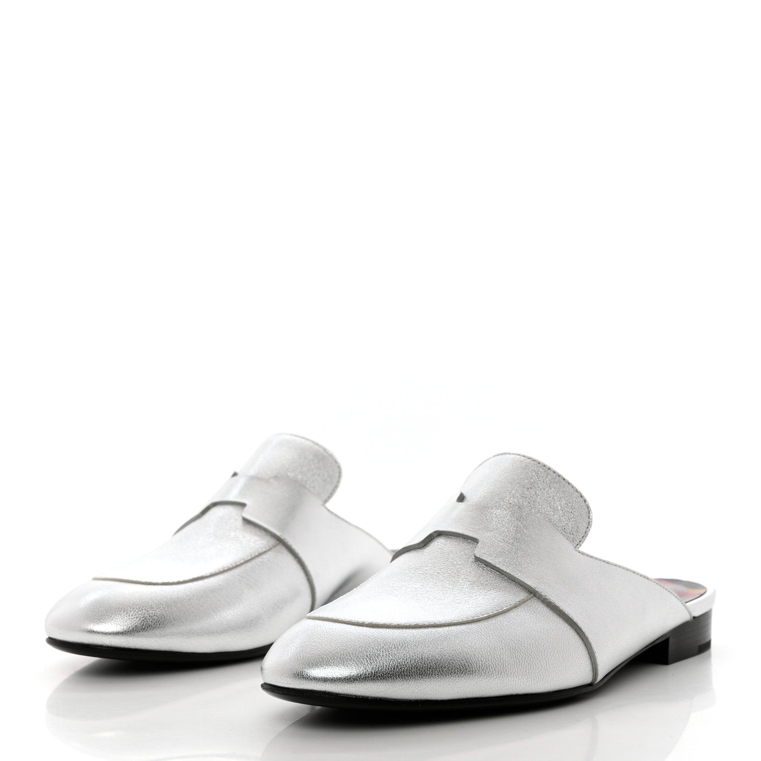 Hermes Metallic Goatskin Rivoli Mules 36 Gris Argente 3 of 9