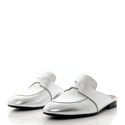 Hermes Metallic Goatskin Rivoli Mules 36 Gris Argente 3 of 9
