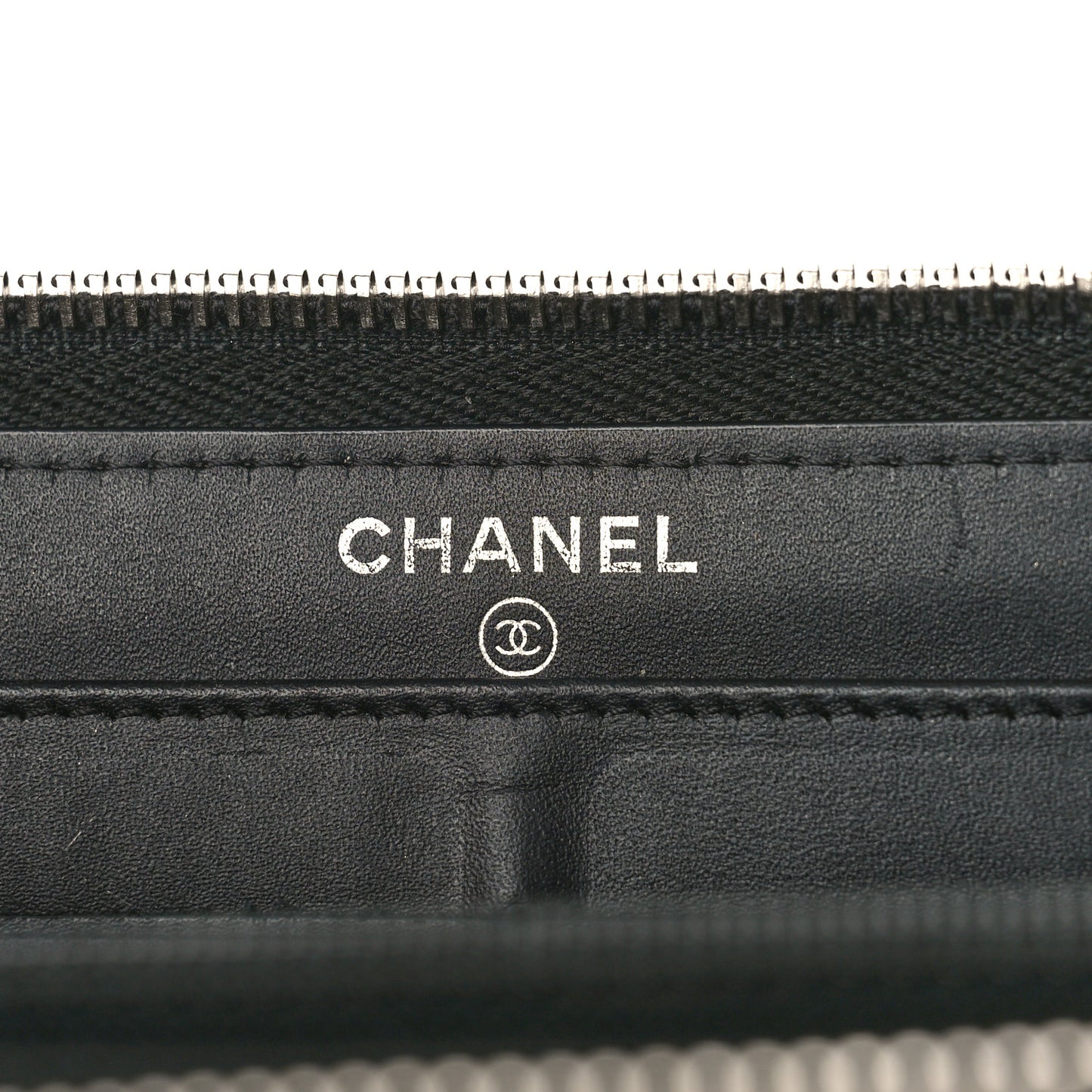 Patent Chevron Quilted CC Zip Around Wallet Black