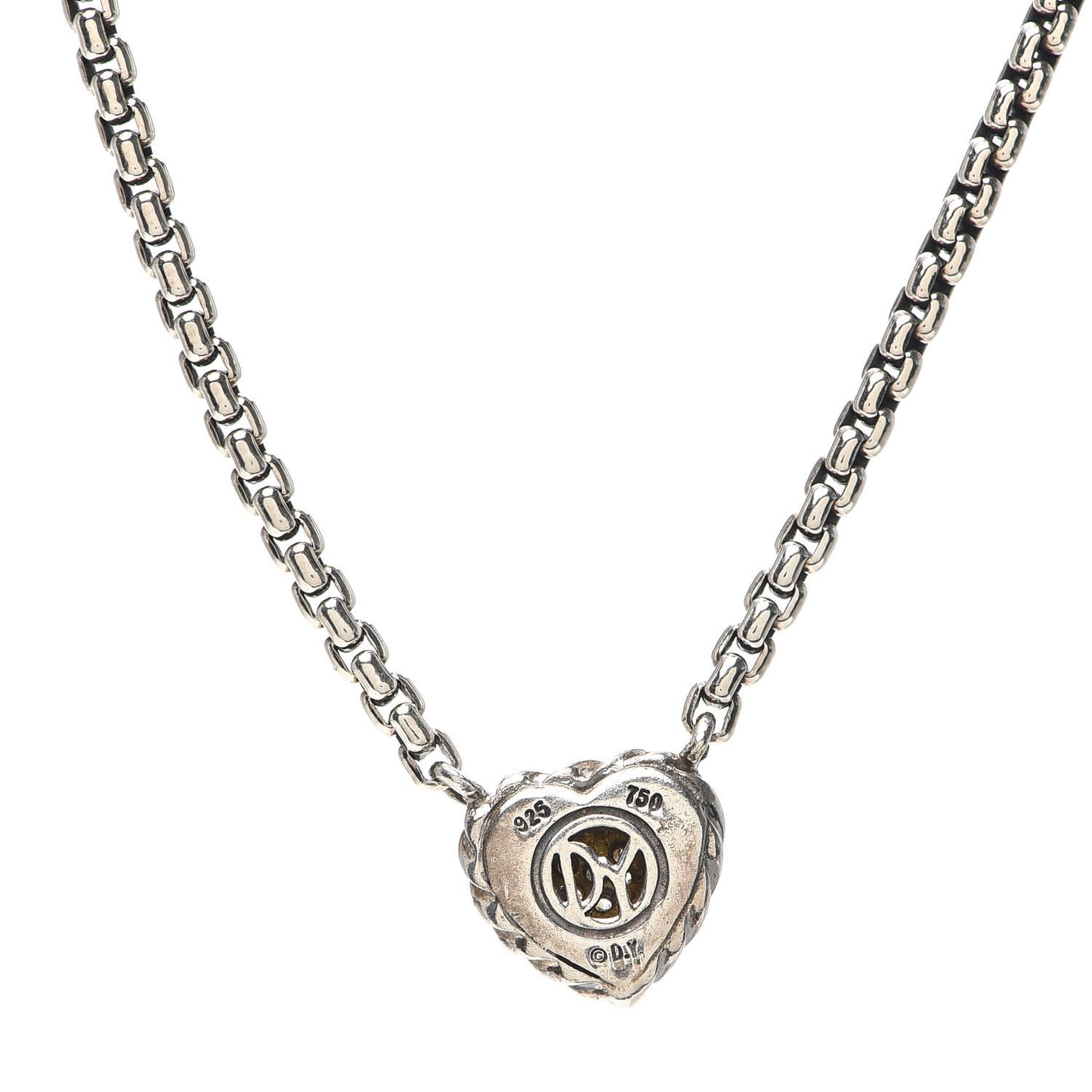 Sterling Silver 18K Yellow Gold Diamond Pave Cable Heart Pendant Necklace