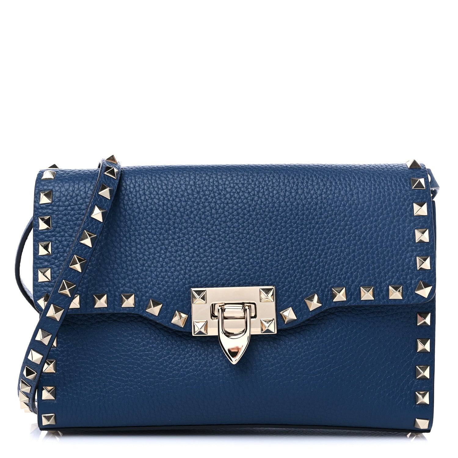 Valentino Garavani Pebbled Calfskin Medium Rockstud Flip Lock Crossbody Bag Peacock 1 of 8