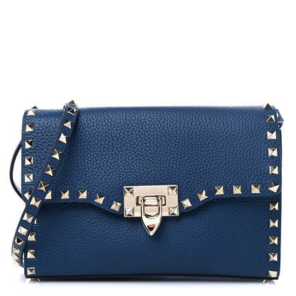 Valentino Garavani Pebbled Calfskin Medium Rockstud Flip Lock Crossbody Bag Peacock 1 of 8