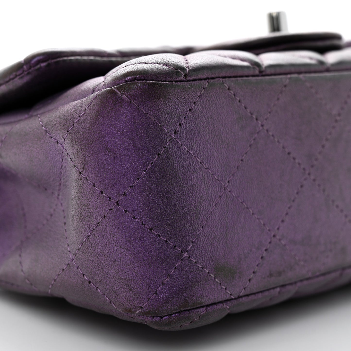 Iridescent Lambskin Quilted Mini Rectangular Flap Dark Purple