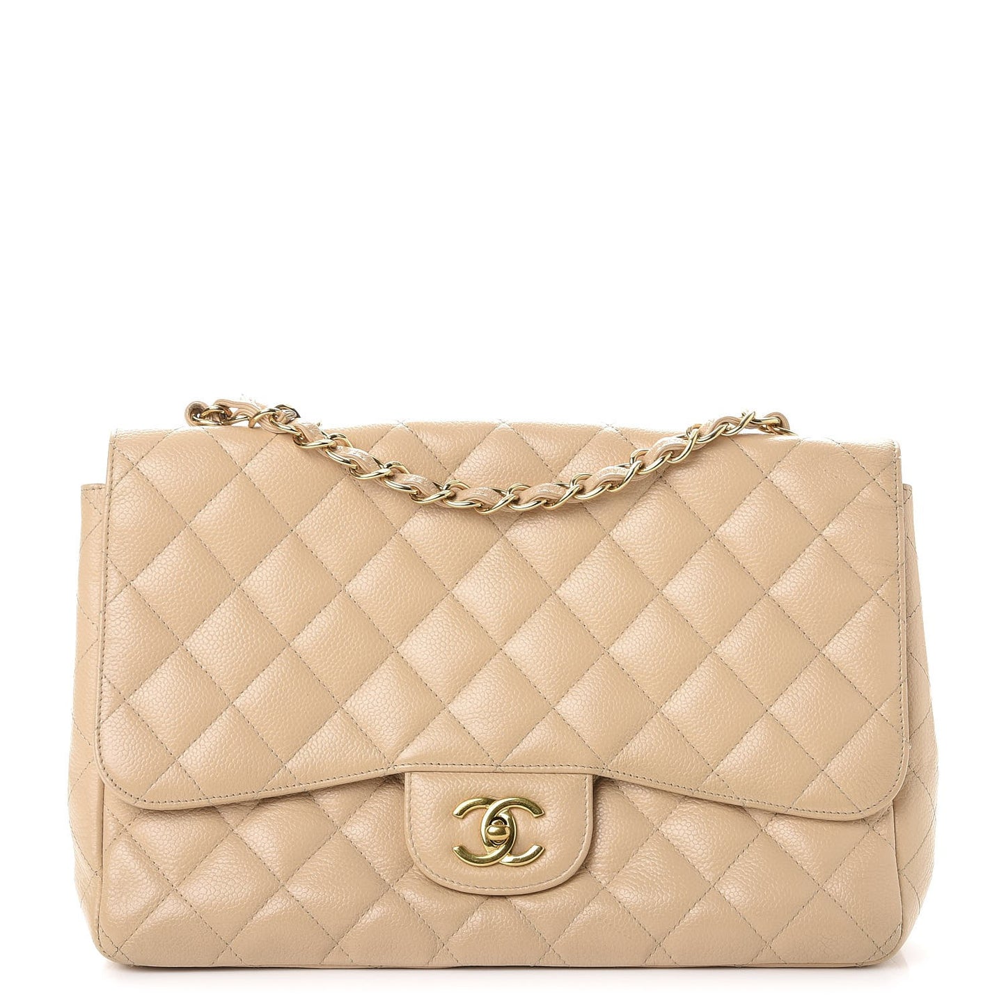 Caviar Quilted Jumbo Single Flap Beige Clair