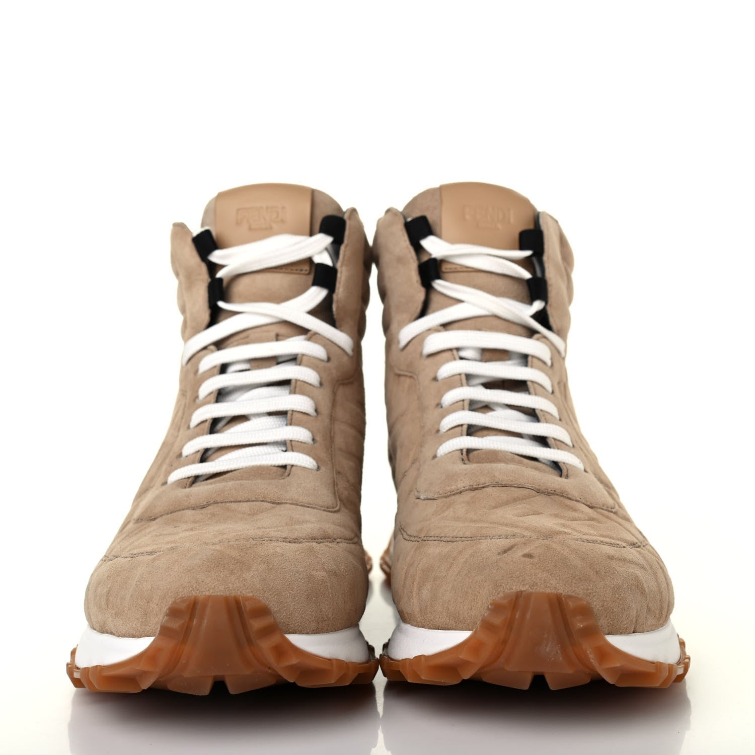 Fendi Suede Macro FF Embossed Mens High Top Sneakers 8 Nude 2 of 4
