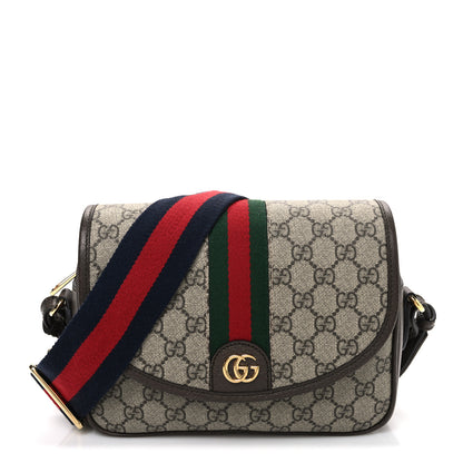 Gucci GG Supreme Monogram Textured Dollar Calfskin Web Studded Mini Ophidia Flap Shoulder Bag Beige Ebony New Acero 1 of 11