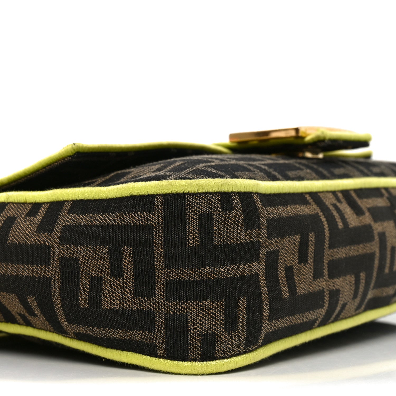 Fendi Fabric Jacquard FF 1974 Large Baguette Tobacco Moro Giallo Fluo 10 of 11