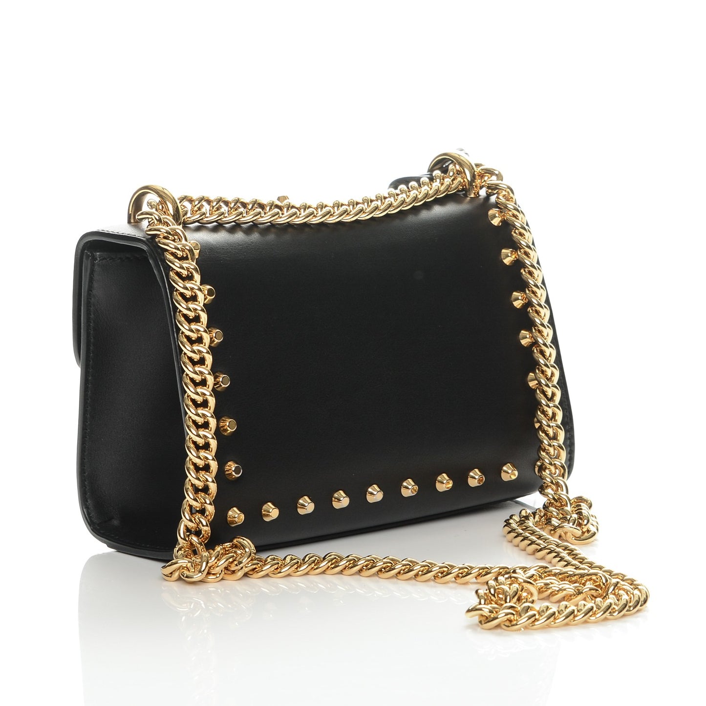 Calfskin Studded Small Padlock Shoulder Bag Black