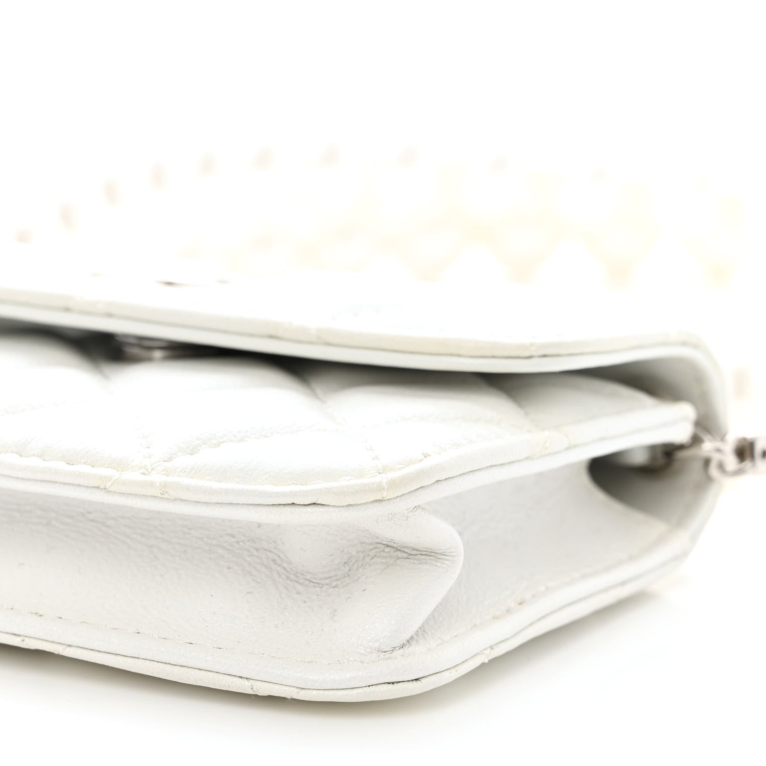 Chanel Calfskin Quilted Maxi Pearls Card Holder Flap With Chain White 11 of 11