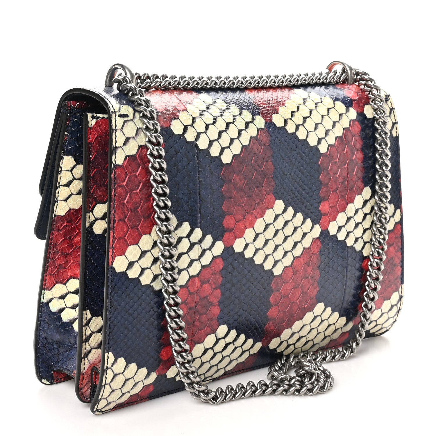 Gucci Snakeskin Cubic Medium Dionysus Shoulder Bag Red White Blue 3 of 12