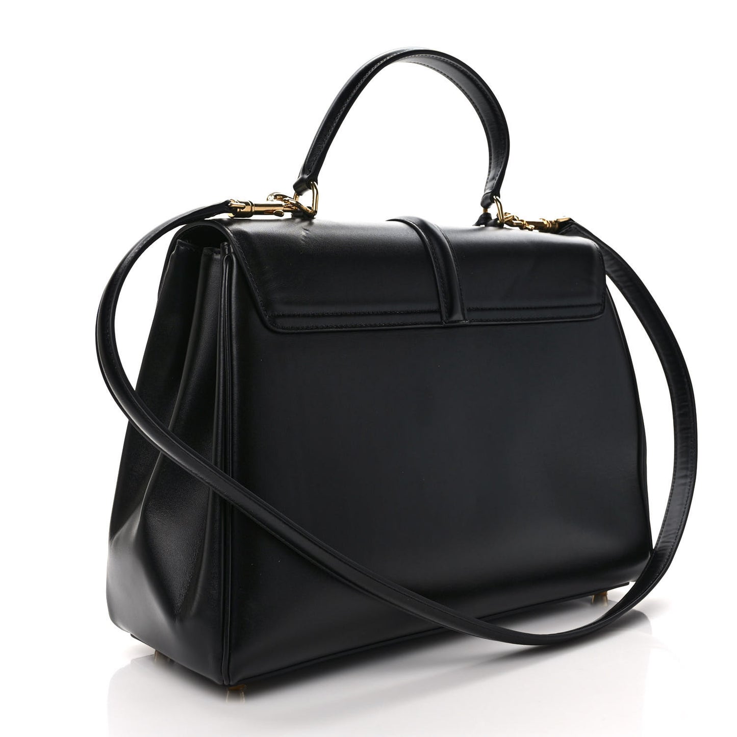Satinated Calfskin Medium 16 Top Handle Bag Black