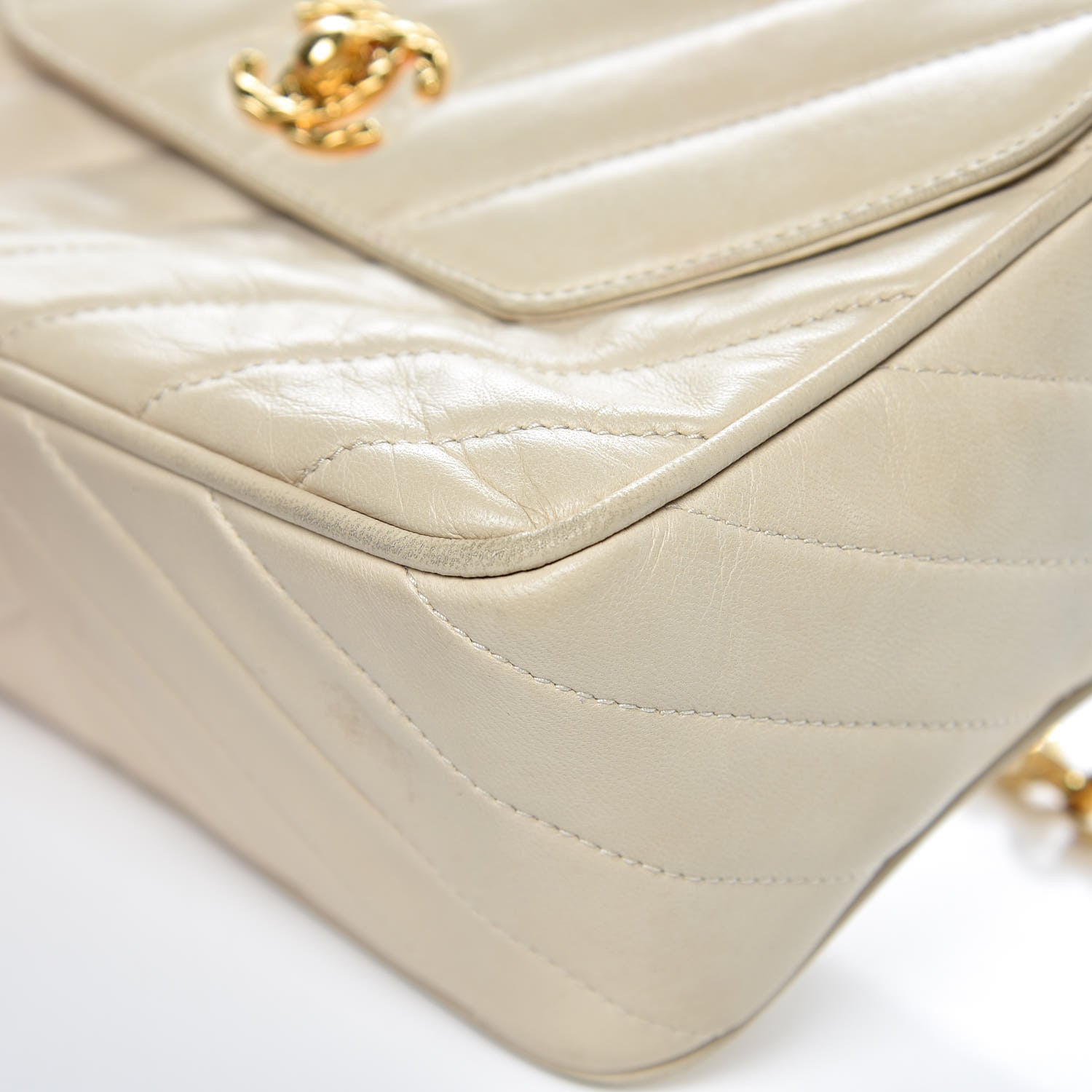 Chanel Lambskin Diagonal Quilted Tassel Camera Bag Light Beige 12 of 19