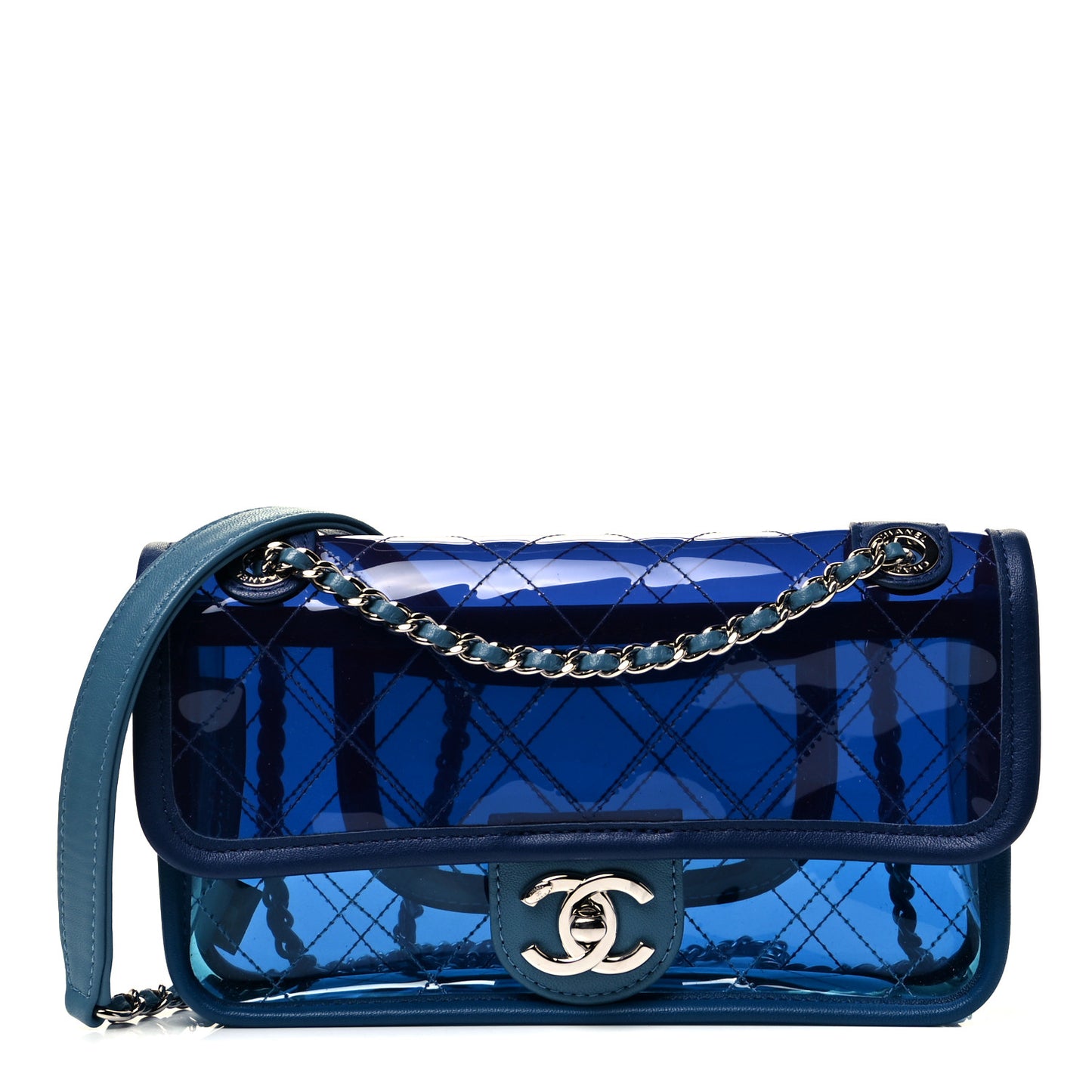 PVC Lambskin Stitched Mini Coco Splash Flap Blue