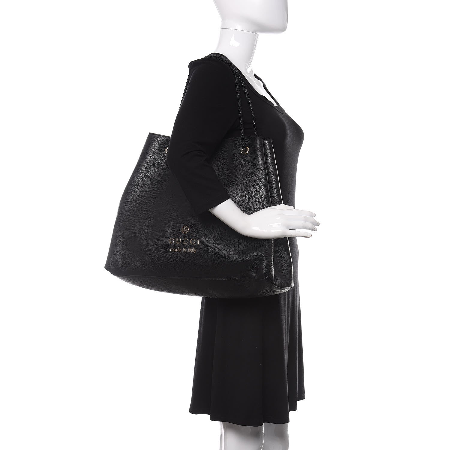 Gucci Calfskin Large Gifford Braided Handle Tote Black 2 of 10