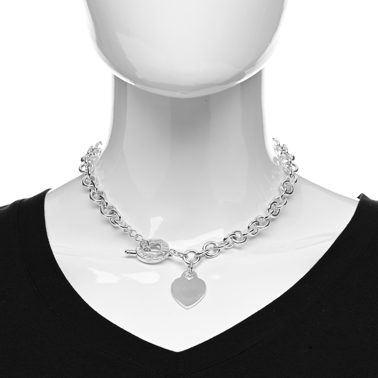 Sterling Silver Heart Tag Toggle Necklace