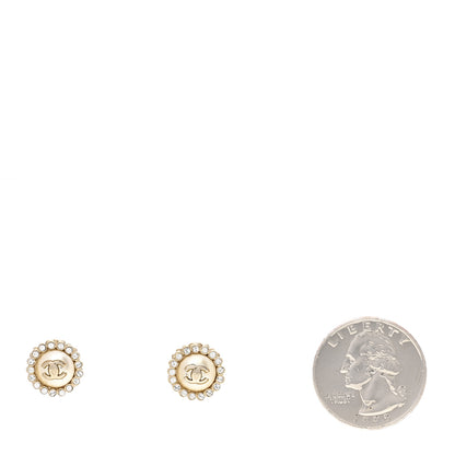 Chanel Pearl Crystal CC Round Earrings Light Gold 2 of 5