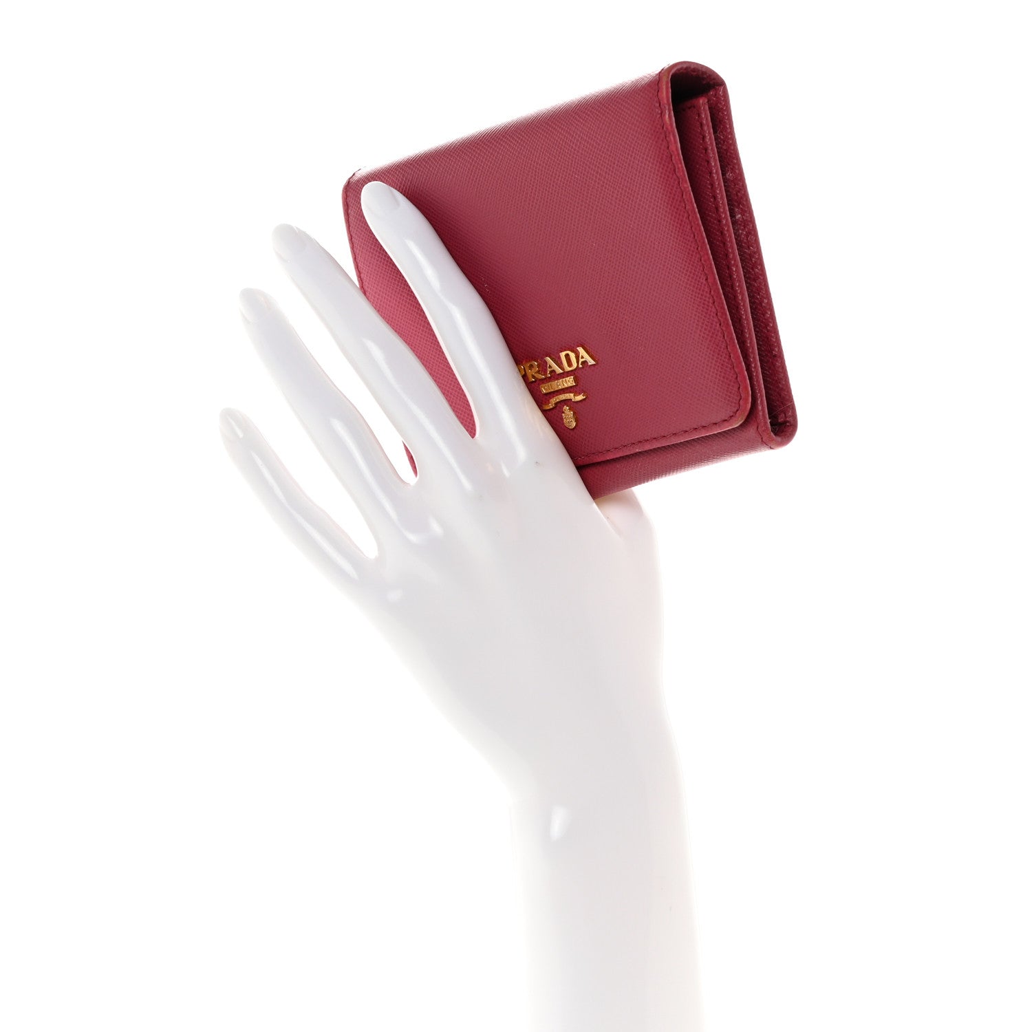Prada Saffiano Metal French Flap Compact Wallet Peonia 2 of 12