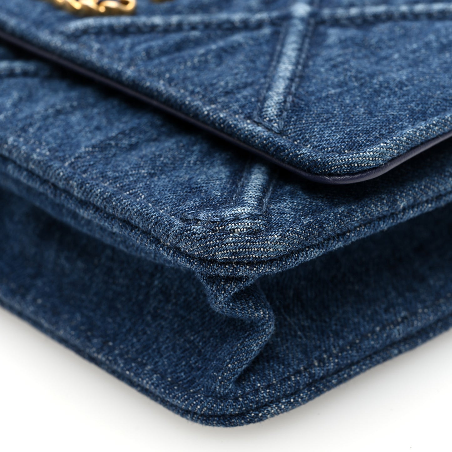 Denim Quilted Chanel 19 Wallet On Chain WOC Blue