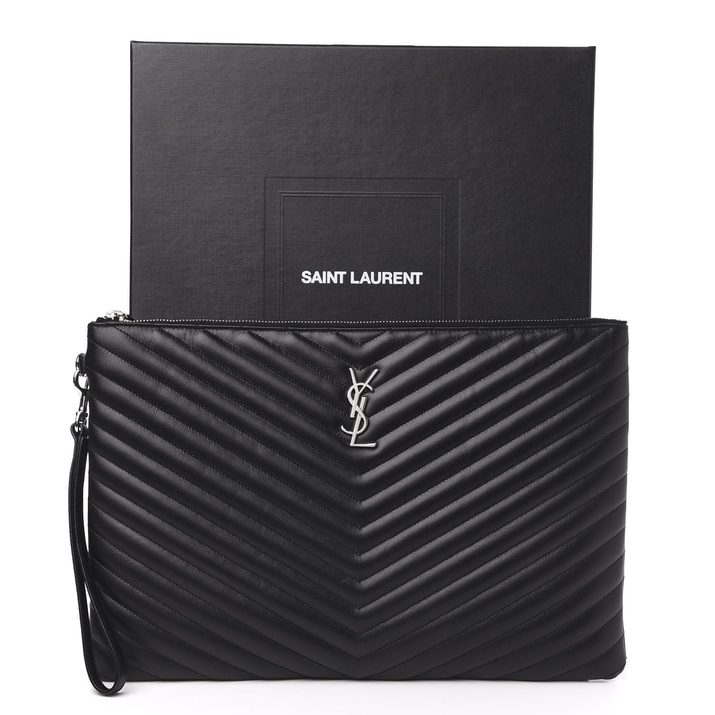Calfskin Matelasse Chevron Monogram Document Holder Black