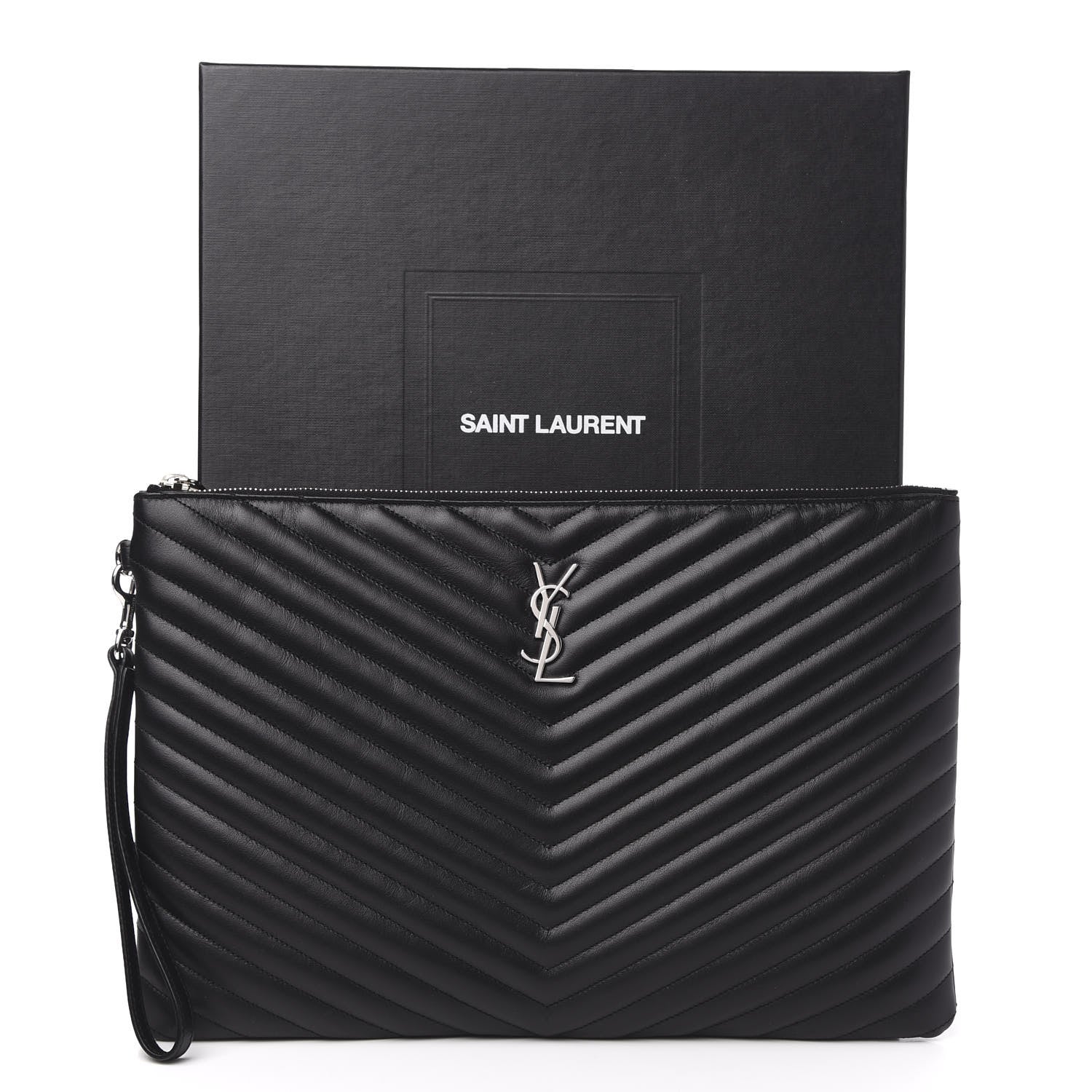 Saint Laurent Calfskin Matelasse Chevron Monogram Document Holder Black 8 of 8