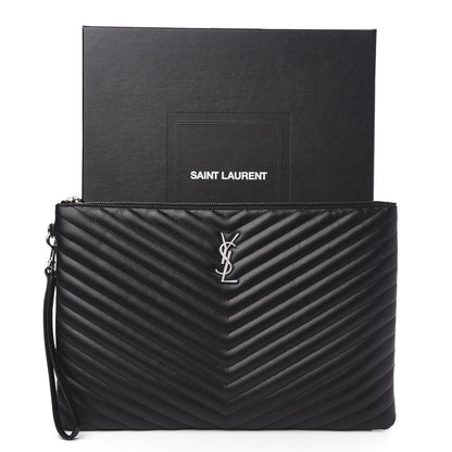 Saint Laurent Calfskin Matelasse Chevron Monogram Document Holder Black 8 of 8
