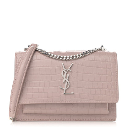 Saint Laurent Calfskin Crocodile Embossed Monogram Sunset Chain Wallet Marble Pink 1 of 10