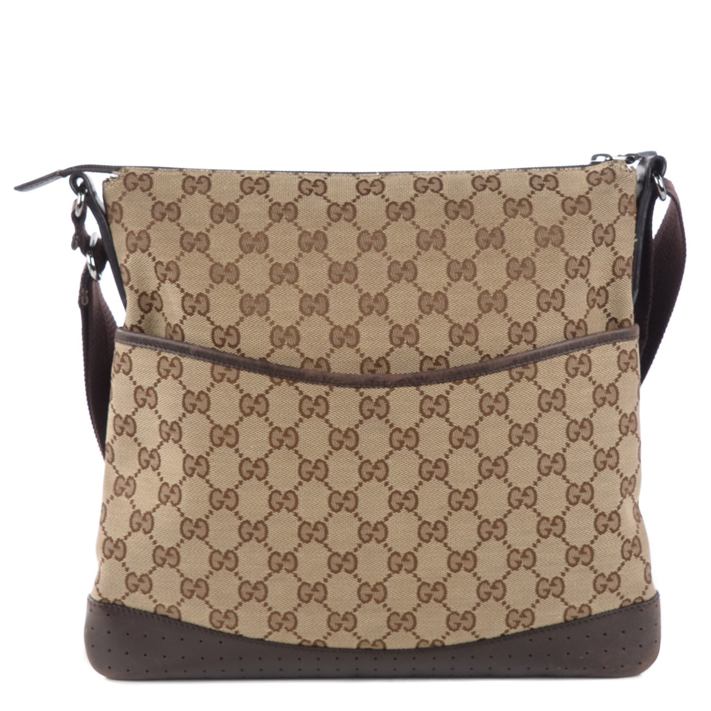 Monogram Calfskin Perforated Medium Flat Messenger Bag Dark Brown