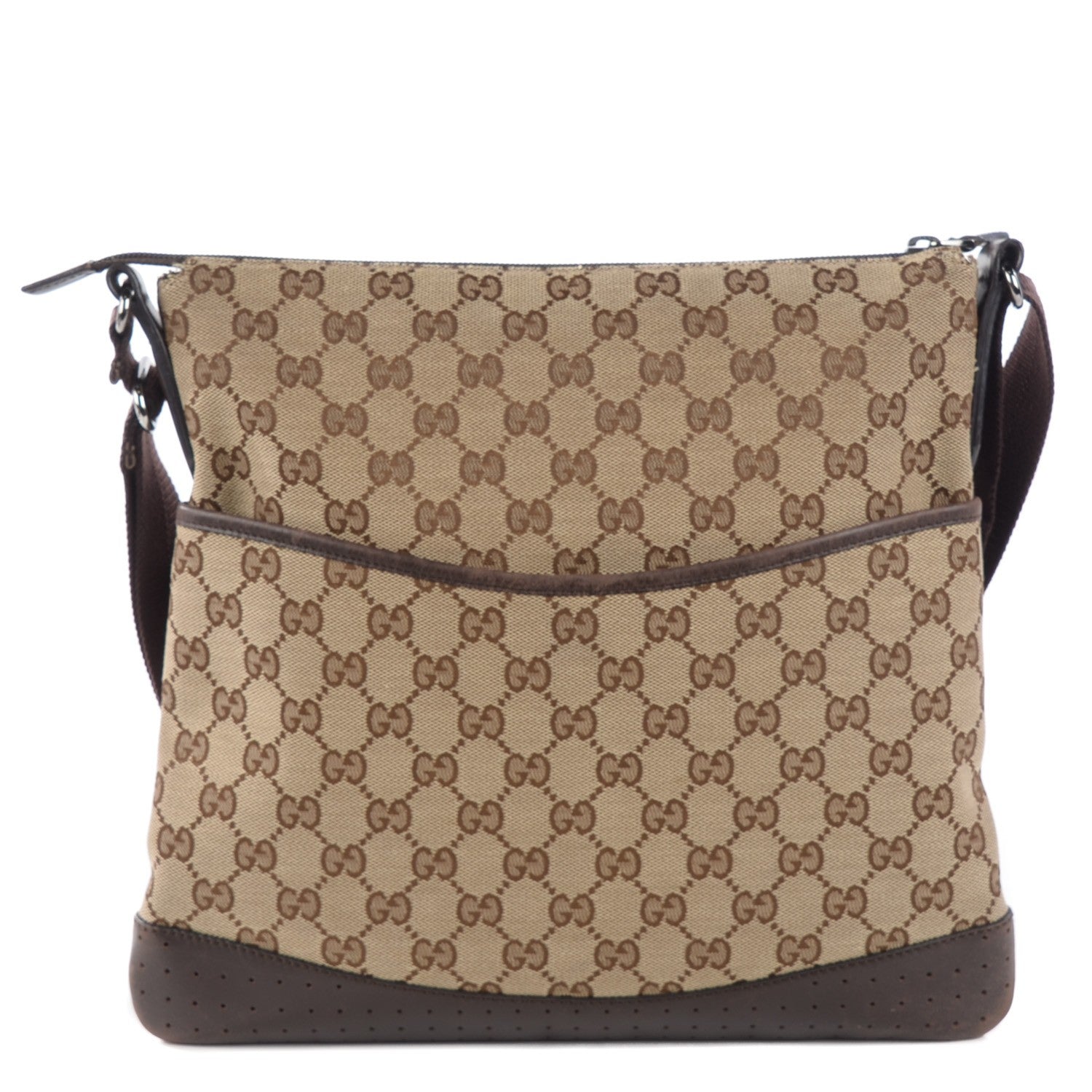Gucci Monogram Calfskin Perforated Medium Flat Messenger Bag Dark Brown 1 of 11