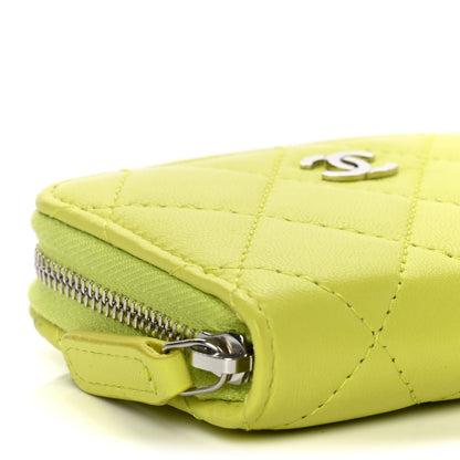 Chanel Lambskin Quilted Zip Coin Purse Wallet Neon Yellow 5 of 11