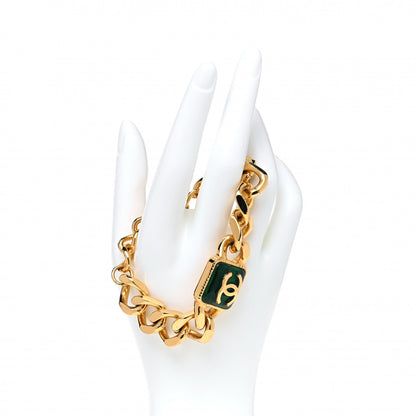 Chanel Pearl CC Chain Link Bracelet Green Gold 2 of 5