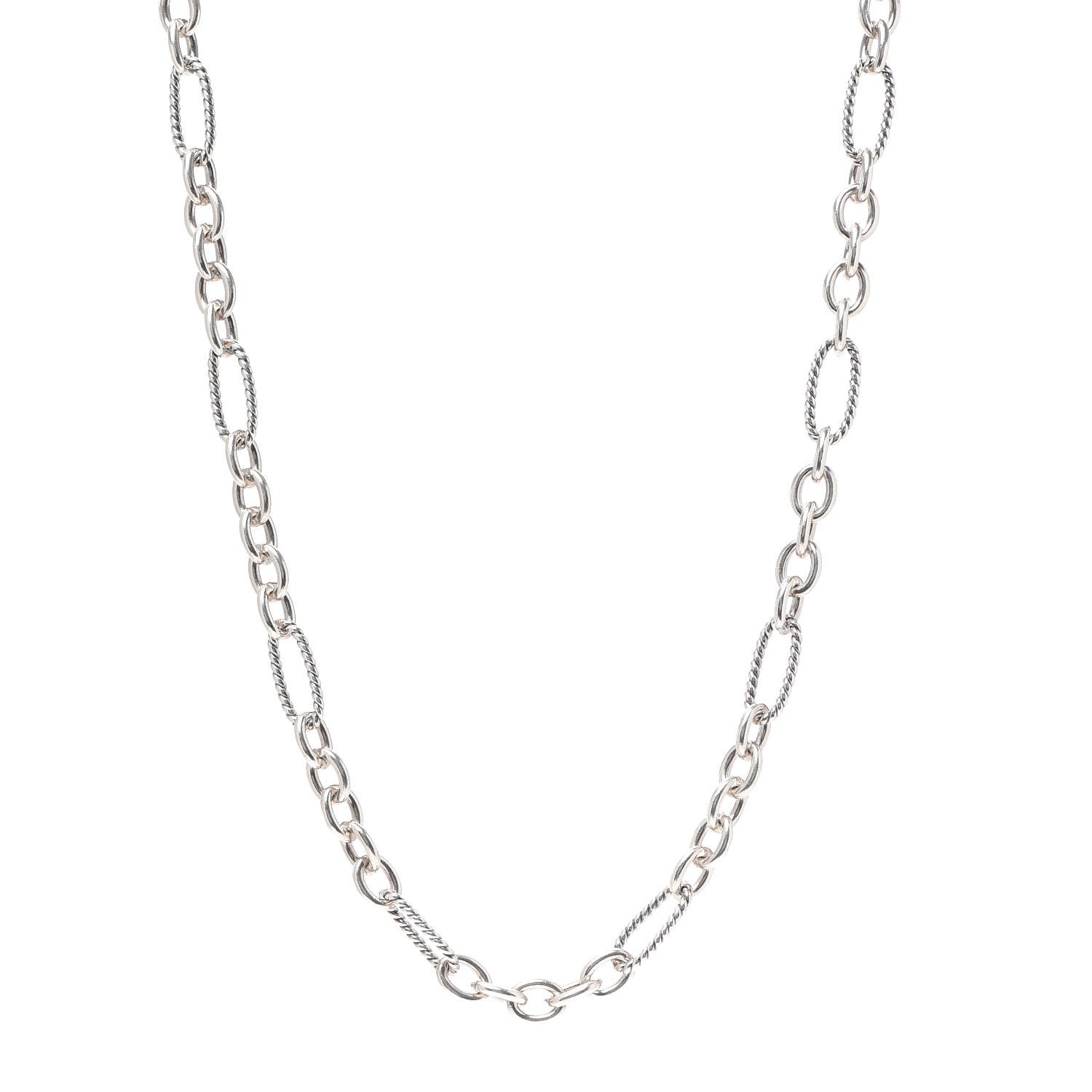 David Yurman Sterling Silver 18K Yellow Gold Figaro Chain Link Necklace 1 of 5
