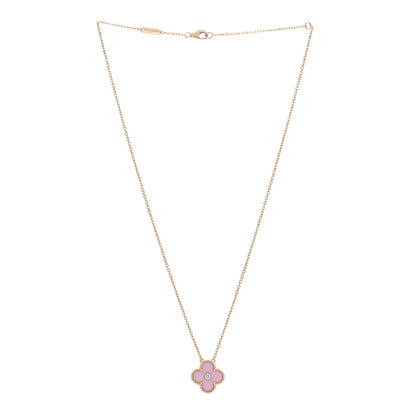 Van Cleef & Arpels VAN CLEEF & ARPELS 18K Rose Gold Diamond Pink Porcelain Vintage Alhambra Pendant Necklace 3 of 4