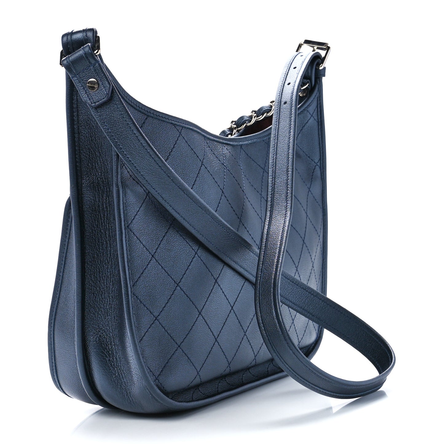 Calfskin Quilted Large Jungle Stroll Hobo Bag Navy