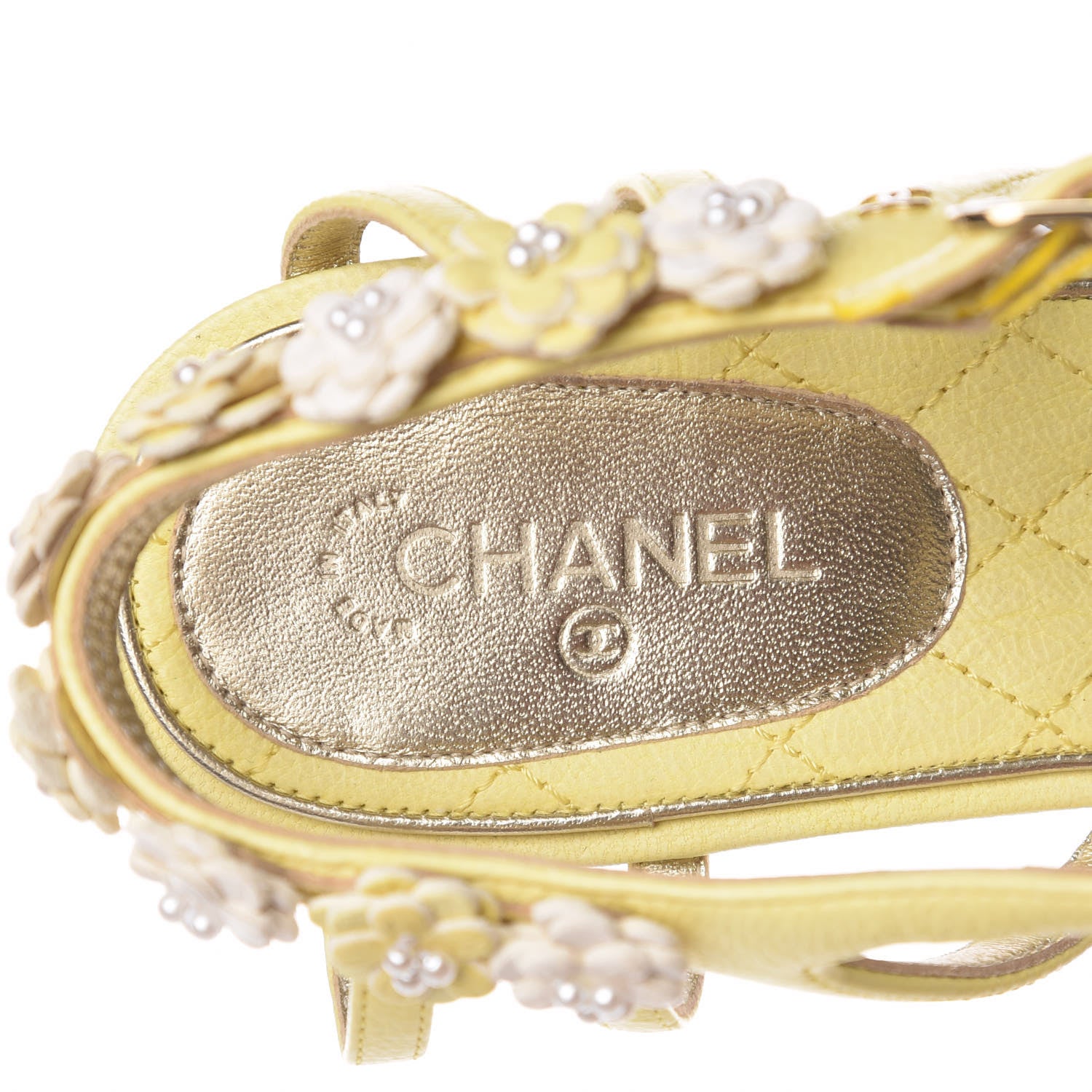 Chanel Goatskin Pearl Camellia Thong Sandals 39 Yellow 7 of 7