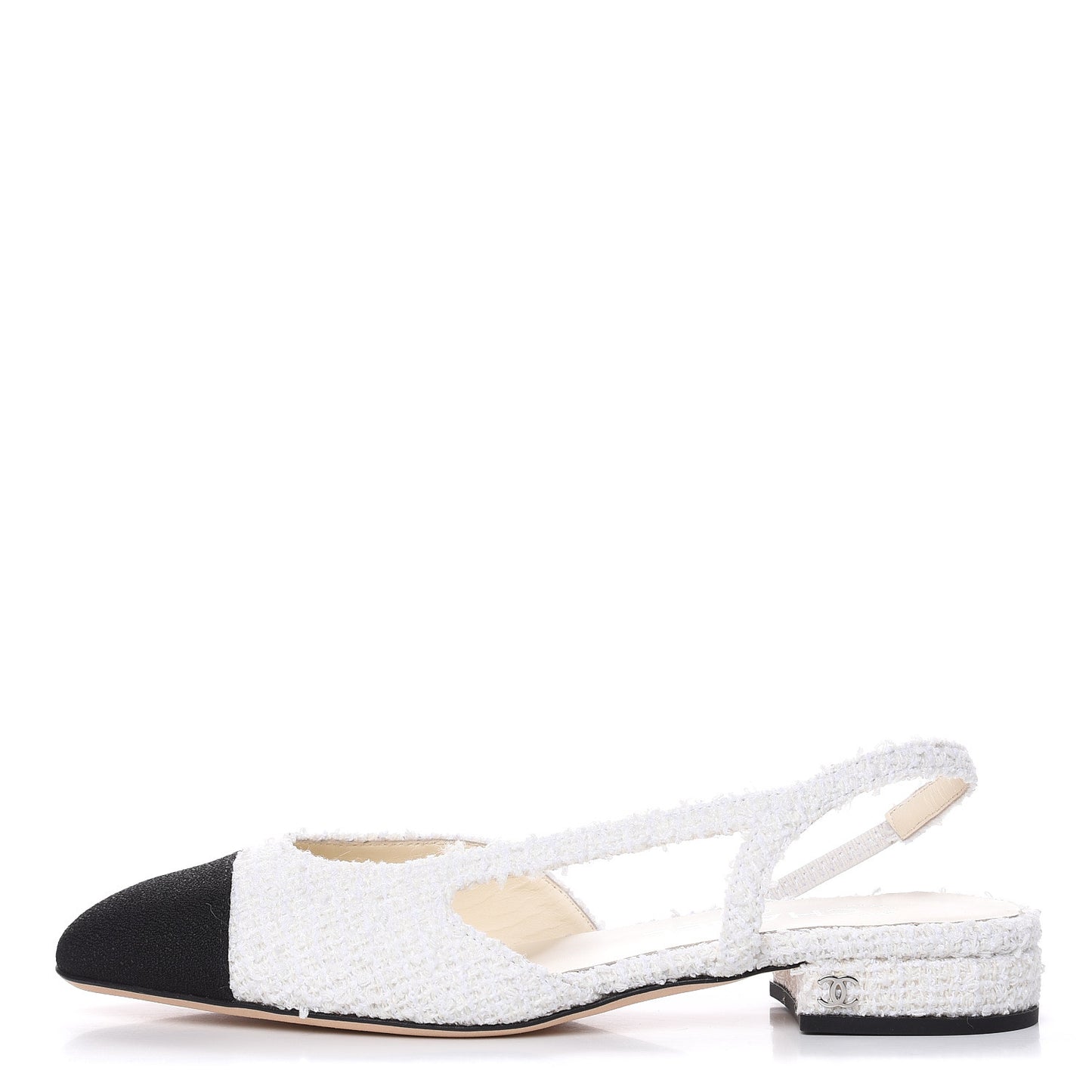 Tweed Cap Toe CC Slingback Flat 37 White Black