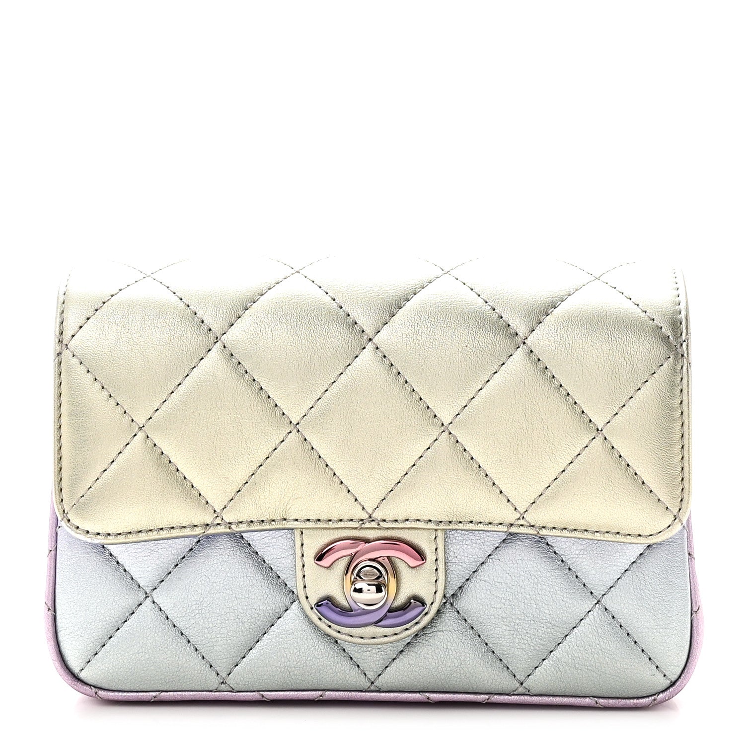 Chanel Gradient Metallic Calfskin Quilted Clutch Silver Blue Yellow Purple 1 of 11