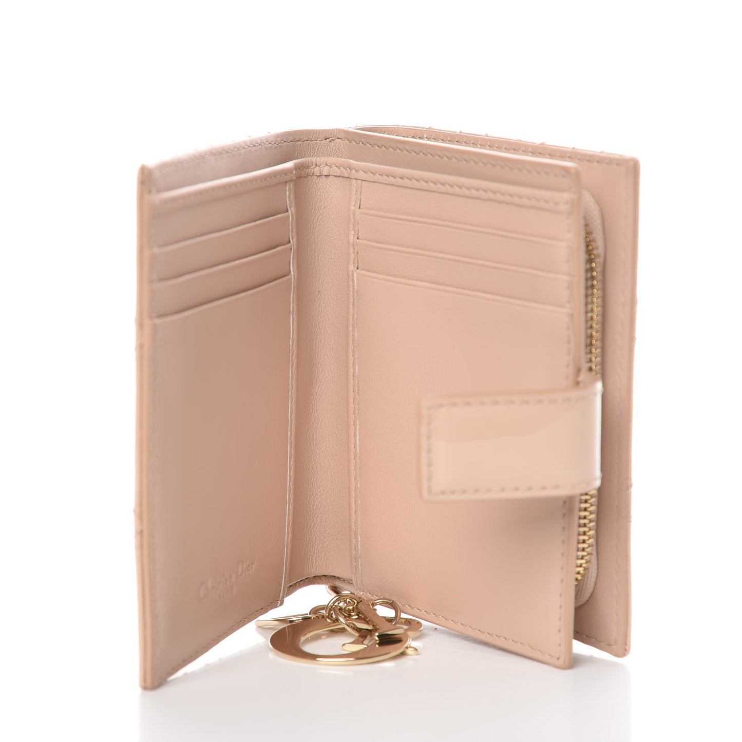Patent Cannage Lady Dior Eden Wallet Beige