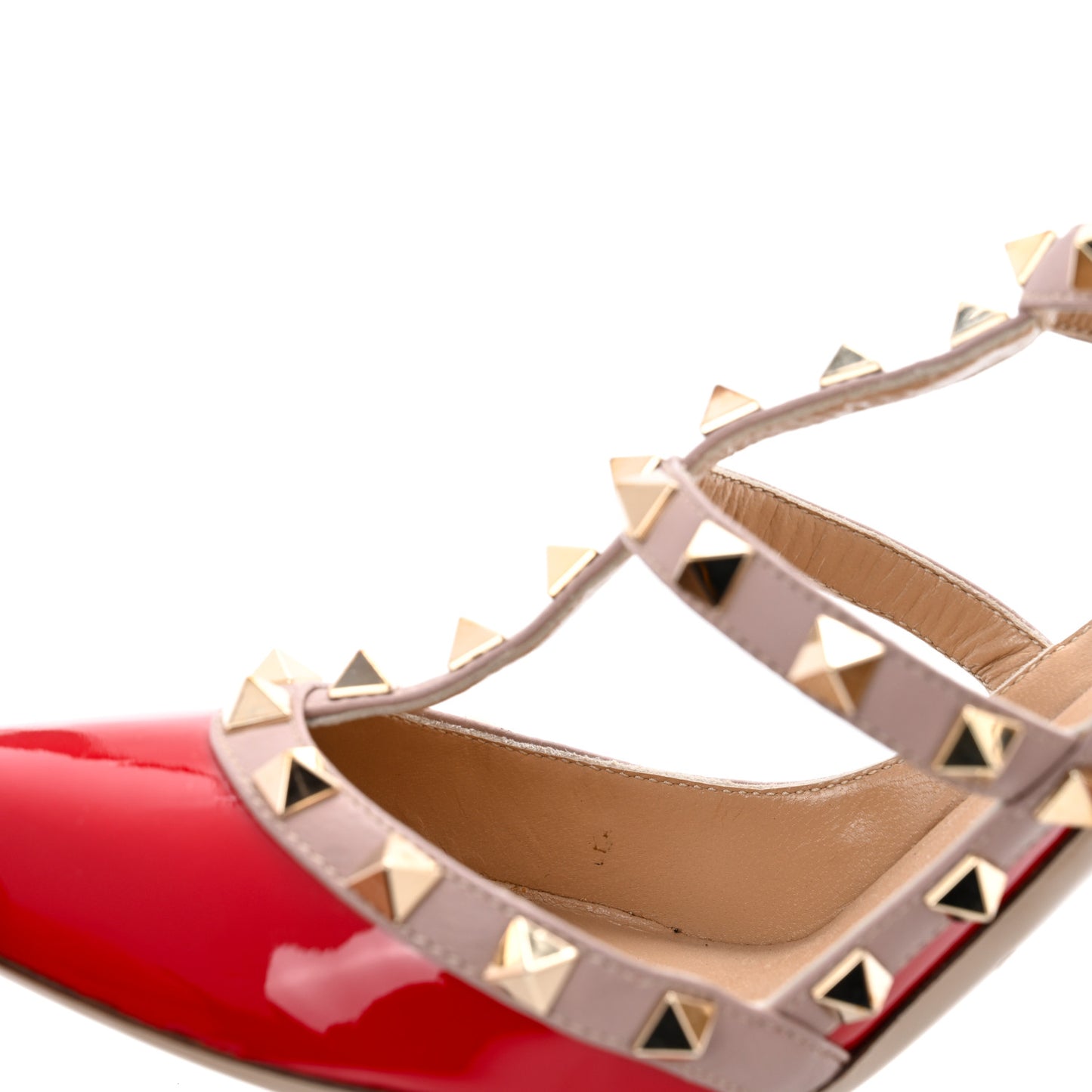 Patent Nappa Rockstud Ankle Strap 100mm Pumps 38 Rosso Valentino Poudre