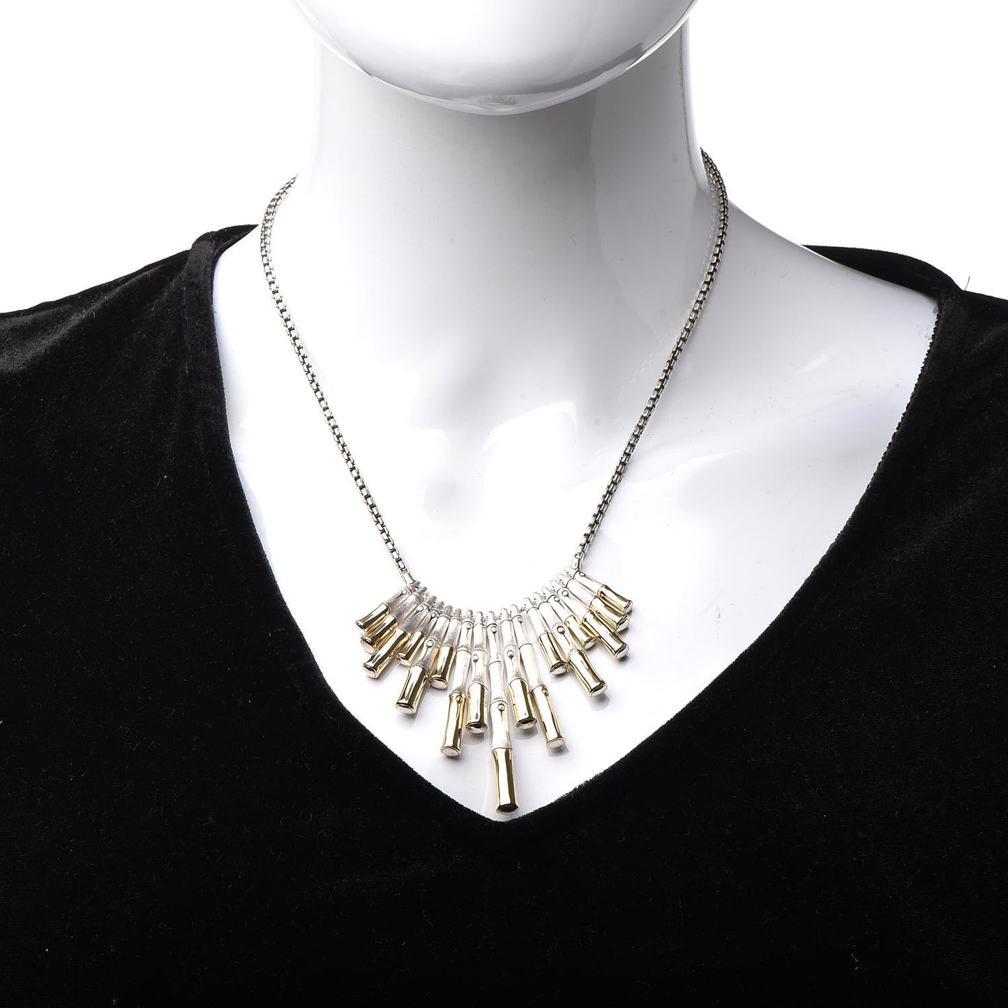 Sterling Silver 18K Yellow Gold Bamboo Bib Necklace