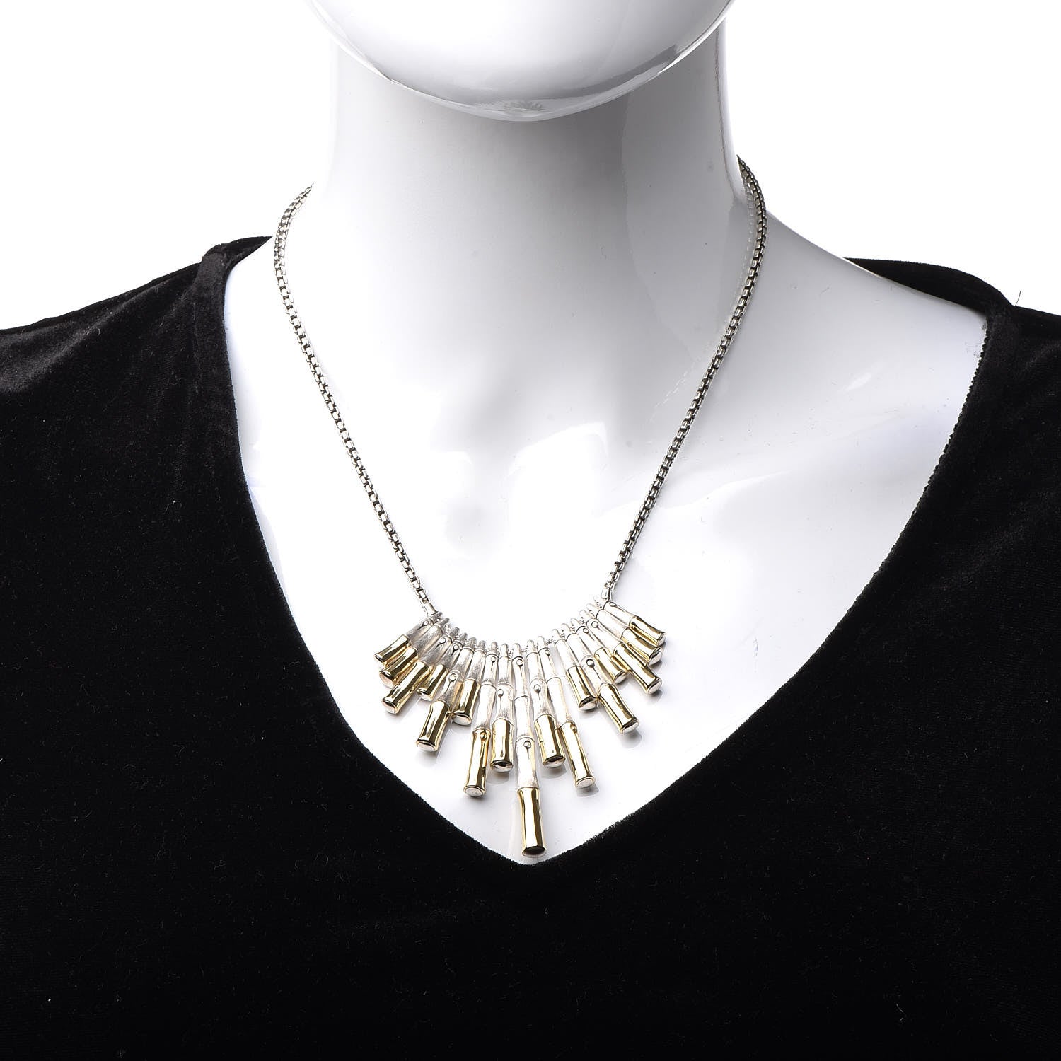 John Hardy Sterling Silver 18K Yellow Gold Bamboo Bib Necklace 2 of 5