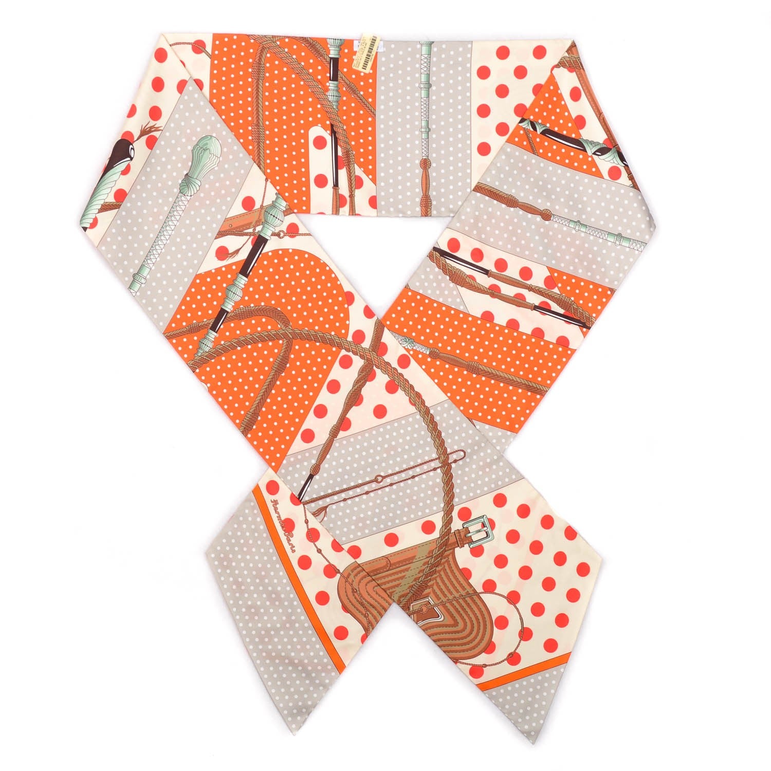 Hermes Silk Clic Clac à Pois Maxi Twilly Orange Gris Perle Blanc 1 of 4