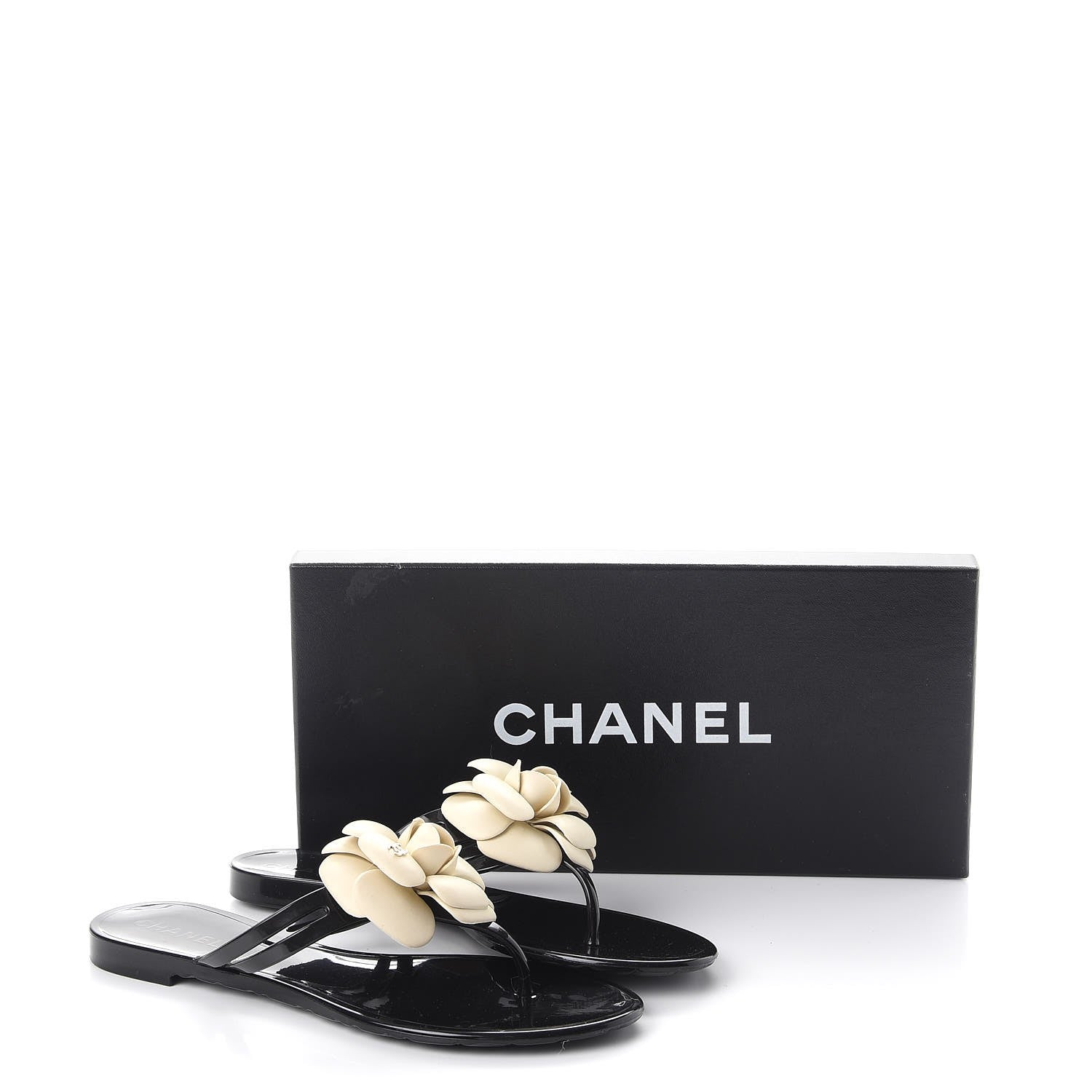 Chanel Jelly Camellia Thong Sandals 36 Black Ivory 10 of 10